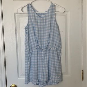Girls blue and white gingham romper